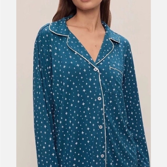 NWT! Eberjey Teal Modal Long Sleeve Pajama Set - Picture 2 of 10